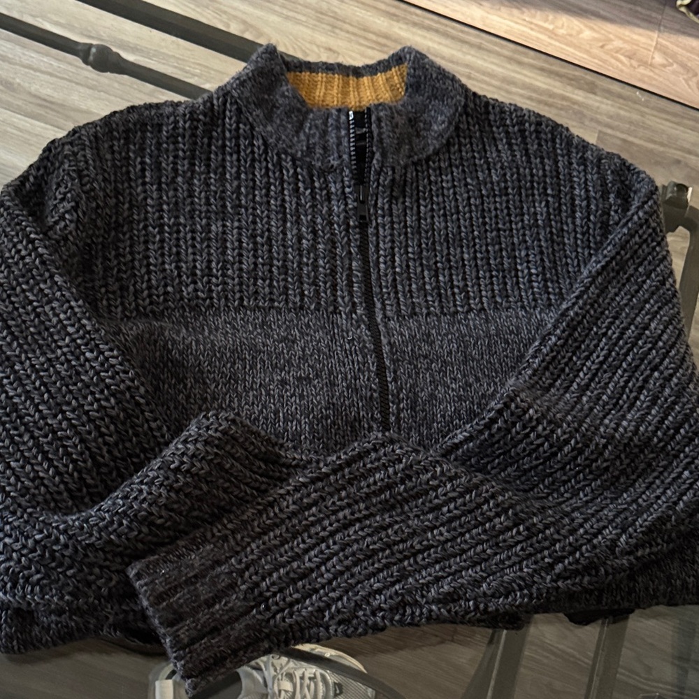 Harley-Davidson Charcoal Knit Half-Zip Sweater with Mustard Accent